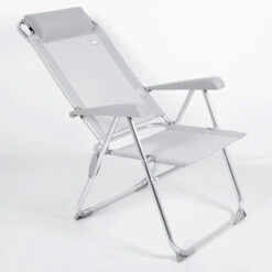 AKTIVE - Chaise Pliante Haute Avec Dossier Haut Réglable 5 Positions, Gris -Matériel De Camping aktive chaise pliante haute avec dossier haut reglable 5 positions gris 2