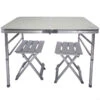 AKTIVE - Table Pliante Avec 2 Tabourets Et Poignée De Transpor, Gris -Matériel De Camping aktive table pliante avec 2 tabourets et poignee de transpor gris