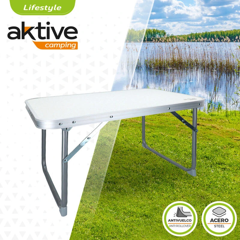AKTIVE - Table Pliante . Table Basse Blanche En Aluminium - 40x60x40 Cm 4 AKTIVE - Table Pliante . Table Basse Blanche En Aluminium - 40x60x40 Cm – Image 2