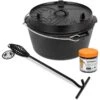 Petromax Dutch Oven FT9-9QT (Sans Pieds) Set - Poêle + Levier De Couvercle + -Matériel De Camping petromax dutch oven ft9 9qt sans pieds set poele levier de couvercle