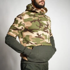 SWEAT A CAPUCHE 500 BICOLORE KAKI CAMOUFLAGE -Matériel De Camping sweat a capuche 500 bicolore kaki camouflage 5