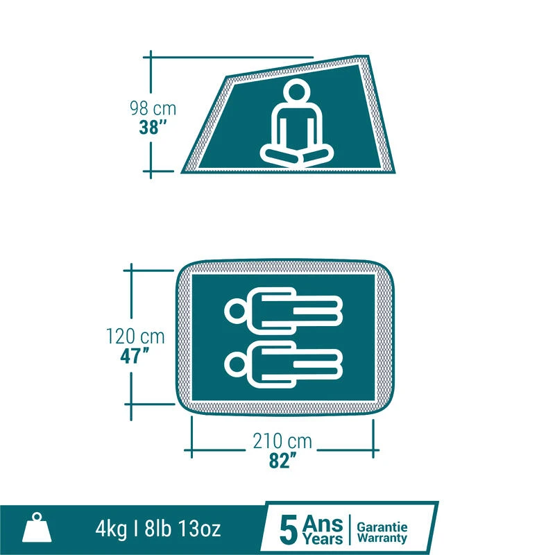 Quechua Tente De Camping - 2 SECONDS - 2 Places - Fresh & Black 4 Quechua Tente De Camping - 2 SECONDS - 2 Places - Fresh & Black – Image 2