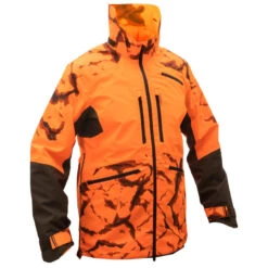 VESTE CHASSE RESISTANTE IMPERMEABLE ORANGE FLUO SUPERTRACK 900 LIGHT -Matériel De Camping veste chasse resistante impermeable orange fluo supertrack 900 light 2