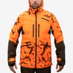 VESTE CHASSE RESISTANTE IMPERMEABLE ORANGE FLUO SUPERTRACK 900 LIGHT -Matériel De Camping veste chasse resistante impermeable orange fluo supertrack 900 light 4
